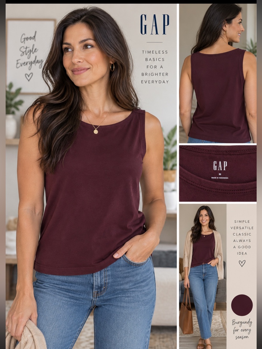 GAP Women's Burgundy Scoop Neck Tank. M
